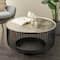 30" Black Metal Open Frame Wire Geometric Coffee Table with Silver Aluminum Top